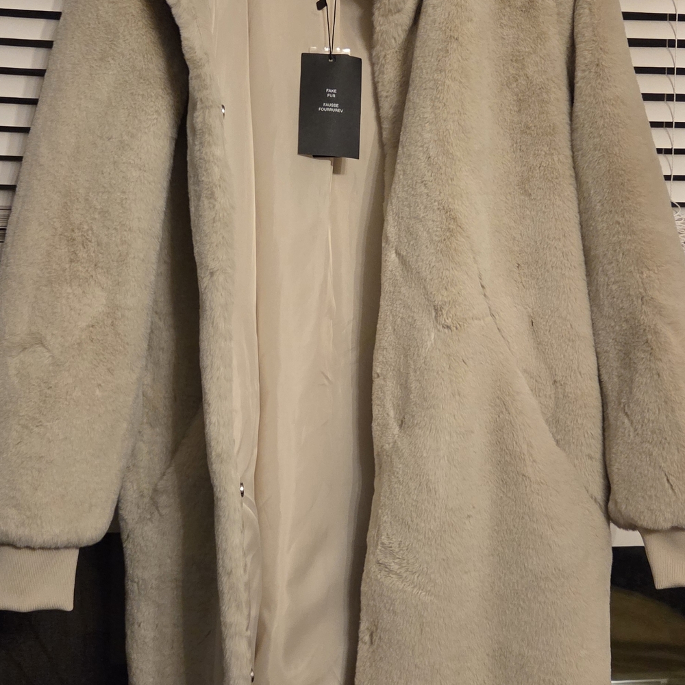 Women's Cream Faux Fur Coat